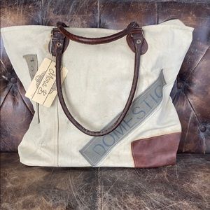 Mona B Canvas Tote with Leather Trim